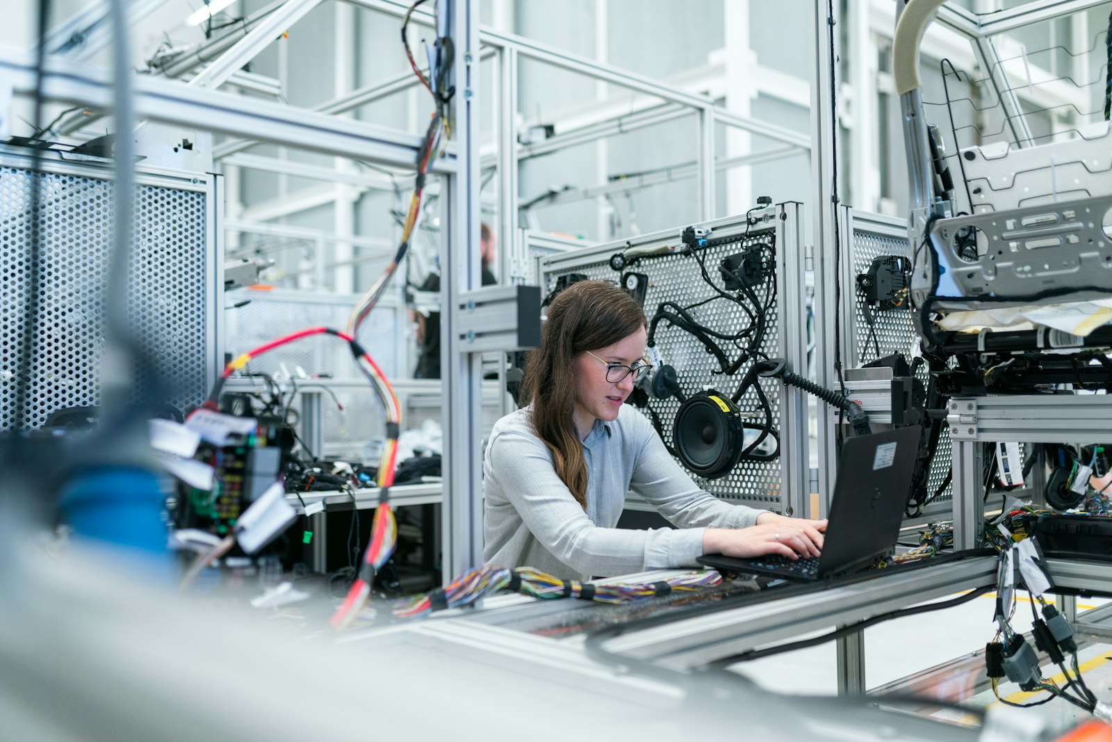 Engineer working at an electronics production line