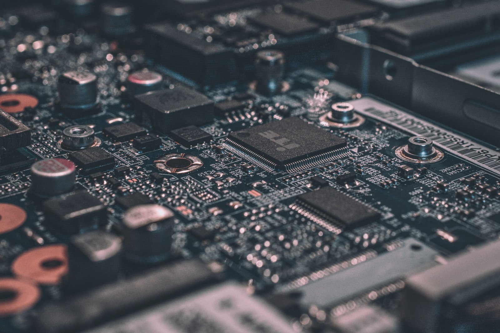 Macro detail of a populated circuit board